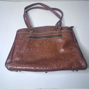 Patricia Nash Embossed Leather Shoulder Bag - Rich Brown
